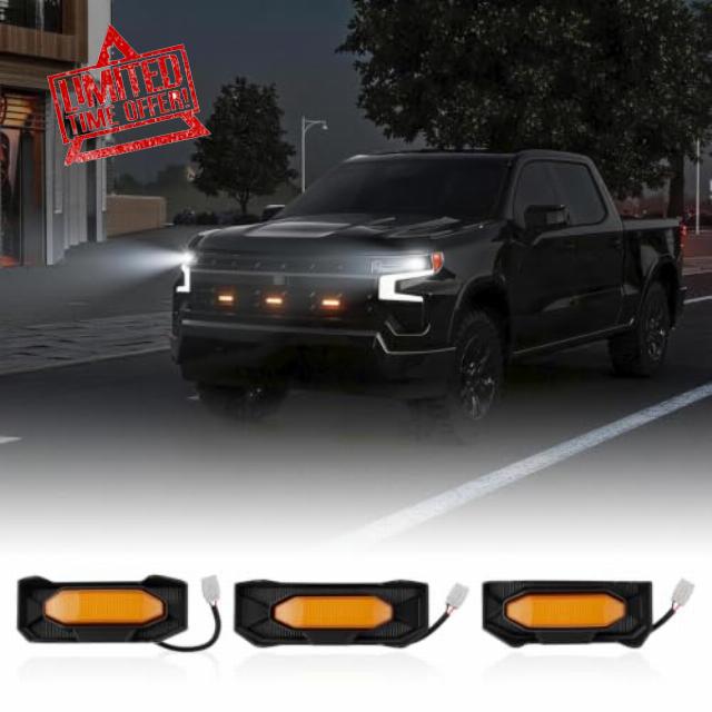 Grille Lights Compatible with 2022-2026 Chevy Silverado 1500 LT                                                          Front Bumper Lamp 3PCS Decorative Grille Lights with Fuse Wire Replacement for 2022-2026 Chevy Silverado Accessories