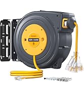 30 FT Retractable Extension Cord, 16AWG/3C SJTW Power Cord Reel, 3 Electrical Outlets Triple Tap