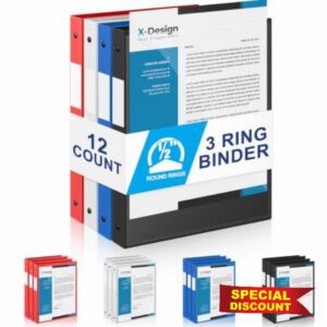 Henoyso 12 Pack 1/2 Inch 3 Ring Binder with Clear Cover Fit Letter Size 8.5" x 11" Paper Holds 140 Sheets