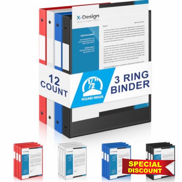 Henoyso 12 Pack 1/2 Inch 3 Ring Binder with Clear Cover Fit Letter Size 8.5" x 11" Paper Holds 140 Sheets