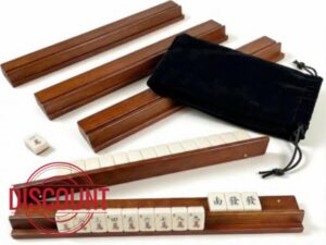 Wooden Mahjong Racks with Pushers Set of 4