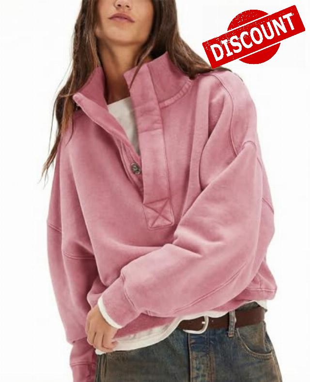 Gnveub Sweatshirt for Women Oversized Henley Neck Long Sleeve Button Pullover Tops Trendy Outfits Clothes