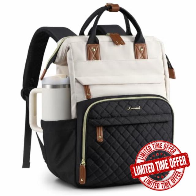 LOVEVOOK Laptop Backpack Women Quilted Teacher Nurse Work Backpack Purse                                                          Large Cup Holder