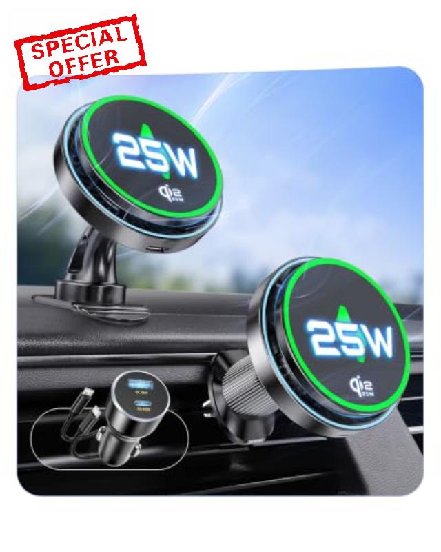 MSXTTLY Qi2.2 25W Certified for Mag Safe Car Mount Charger