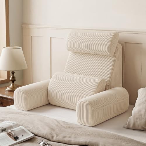Beige                                                          19" Back Pillow with Armrests for Bed Sitting Up