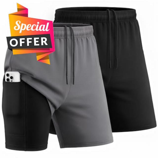 BULLIANT Men 2 in 1 Compression Athletic Running Shorts 2Pack-Zipper Pocket                                                          4Ways-stretch Fit | Wider Waistband | Breathable Moisture Wicking Yarn | Regular Fit | Sports Gym Exercise