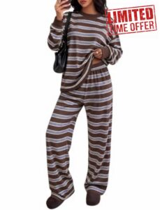 Two Piece Sets for Women Striped Lounge Set Airport Travel Outfits                                                          Loung Sets