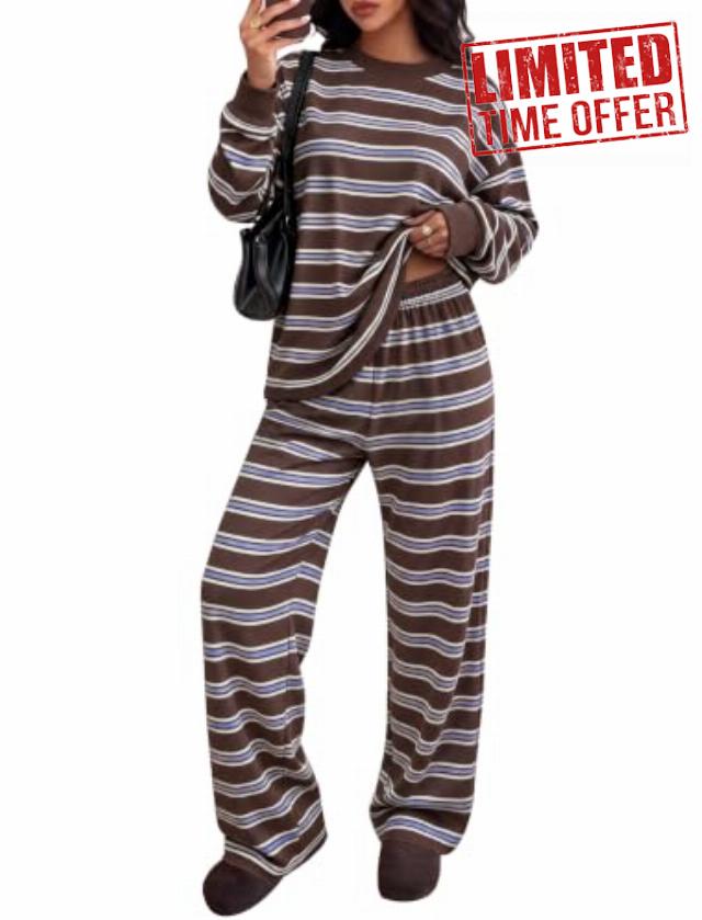 Two Piece Sets for Women Striped Lounge Set Airport Travel Outfits                                                          Loung Sets