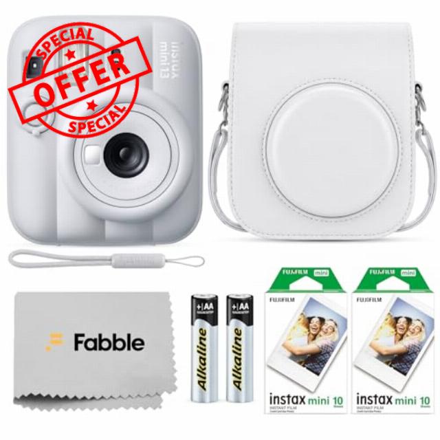 Fujifilm Instax Mini 13 Instant Film Camera Clay White Bundle with Groovy Case