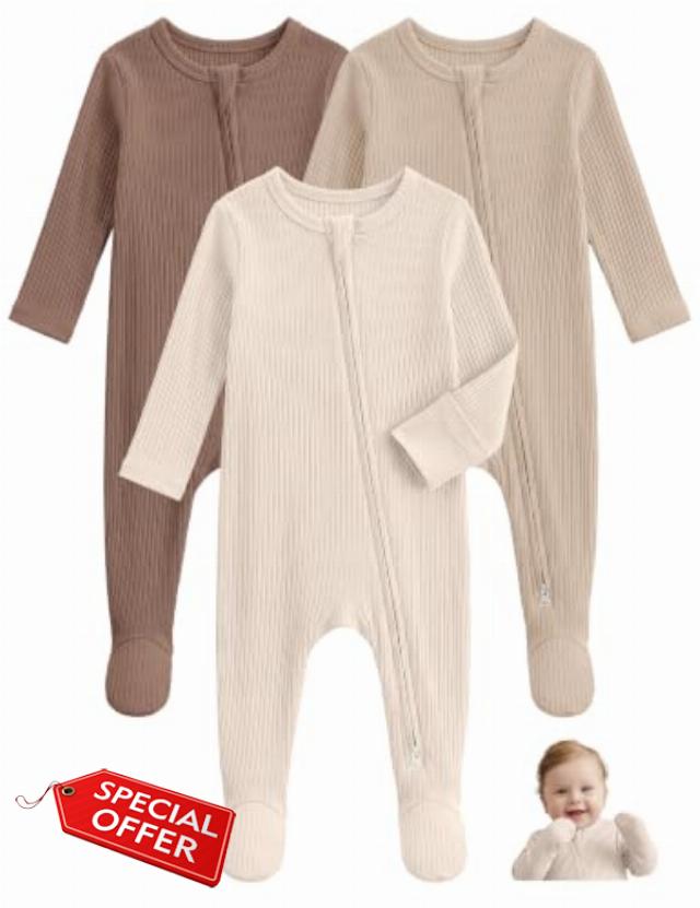 Unnivoll Viscose Bamboo Baby Pajamas Baby Sleepers Baby Boys Girls Clothes                                                          Footie Pajamas for Newborn 0-3 3-6 6-9 Months