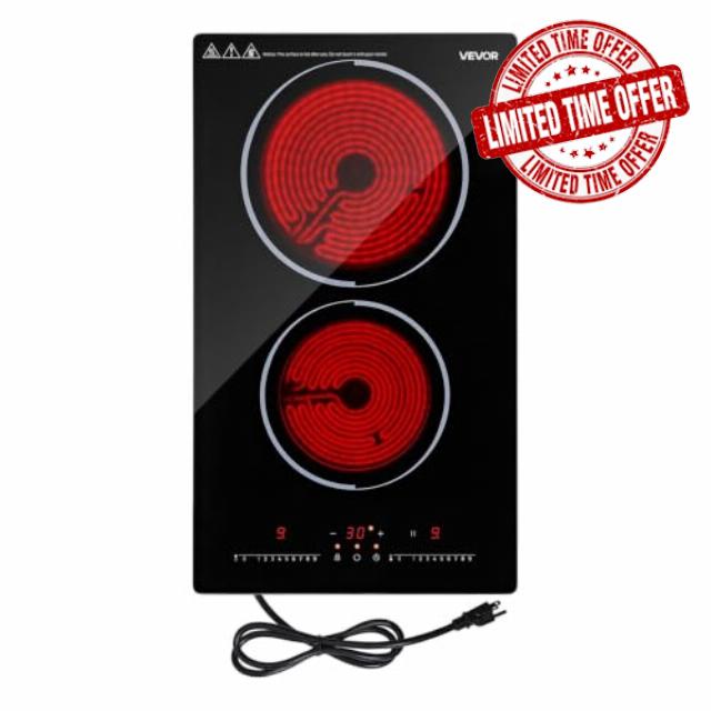 VEVOR 12in 2-Burner Electric Cooktop Built-in Stove Top