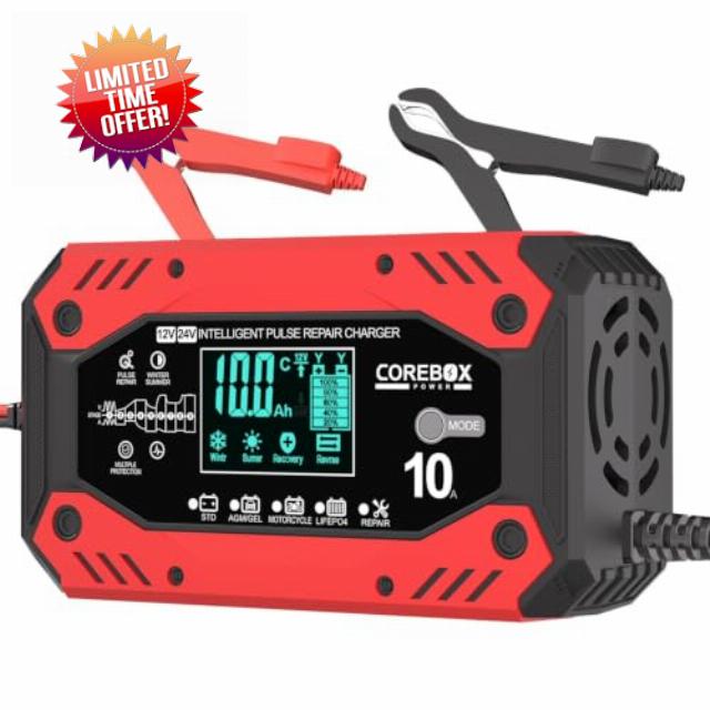 Battery Charger 10-Amp 12V/24V Smart Trickle Charger for Car                                                          Battery Charger