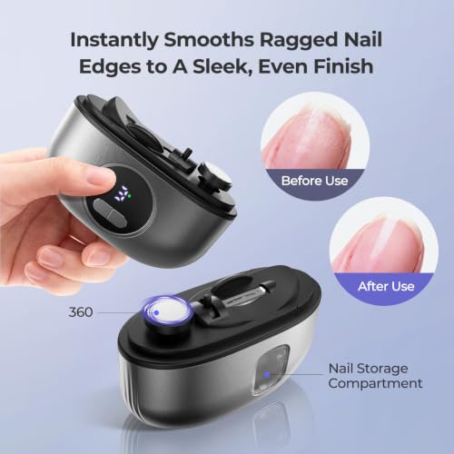 3 Speed Quiet & Nail Clip Storage for Baby Adults Seniors Thick Nails –Includes Oblique Nail Clippers (Grey)