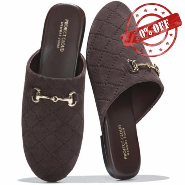 100% Genuine Leather Mules for Women - Stylish Womens Flats                                                          Horse Bit Women's Mules & Clogs with Memory Foam Insole & Non-Slip Womens Mules - Casual Shoes for Women & Flats for Wome