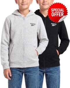 Reebok 2 Pack Boys Fleece Zip Up Hoodie Jacket Kids Sweatshirt Teen Youth                                                          Sizes 6-18