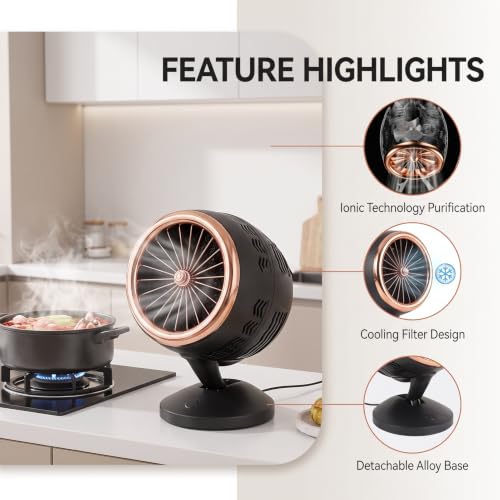 Ionic Tech Desktop Exhaust Fan 3 Speed Low Noise Kitchen Vent smoke fan for Odor/Smoke/Grease