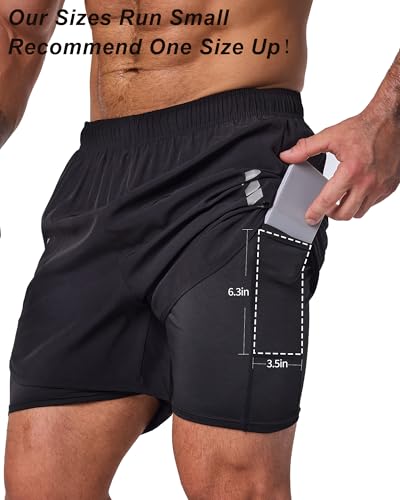 2 in 1 Athletic Workout Running Shorts with Liner 5 Inch Men's Basketball Shorts with 3 Pockets