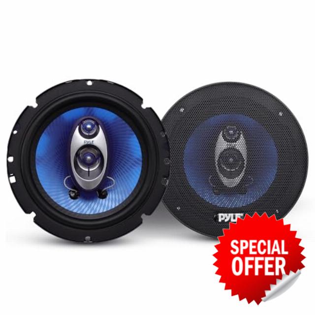 Pyle 6.5" Three-Way Sound Speaker System - 180 W RMS/360W Power Handling w/ 4 Ohm Impedance and 3/4'' Piezo Tweeter for Car Component Stereo