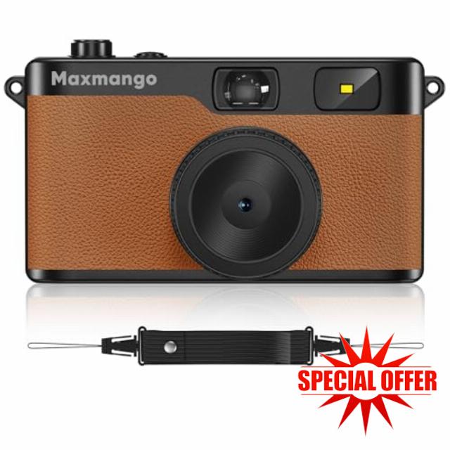 Maxmango D53 Vintage Digital Camera - Retro Digital Camera 12MP Screenless Vintage Camera Disposable Camera Replacement Includes 8GB SD Card-Brow