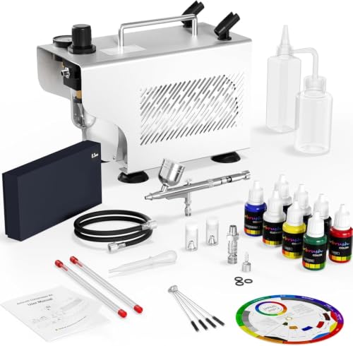 Dual Action Air Brush Set for Model Painting Oil-Free 1/6 HP Quiet Compressor