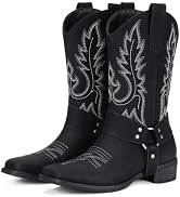 Pasuot Square Toe Cowboy Boots for Women - Mid Calf Western Cowgirl Boots | Classic Embroidery, L...