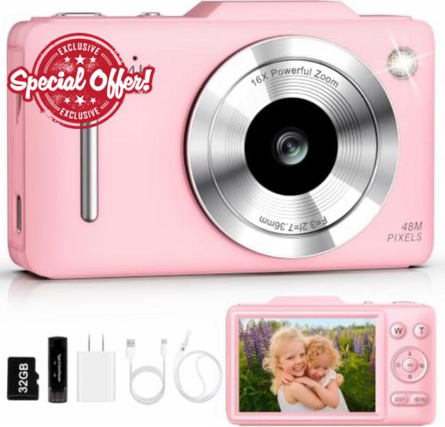 Digital Camera 4K for Kids-48MP Autofocus Vlogging Camera with 32GB Card