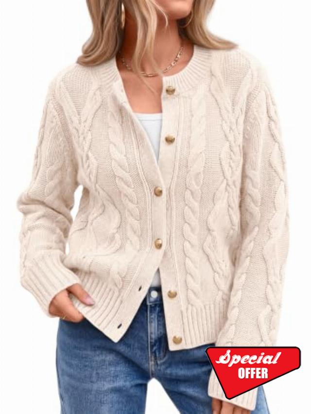 Trendy Queen Cable Knit Cardigan Sweaters for Women                                                          Crewneck