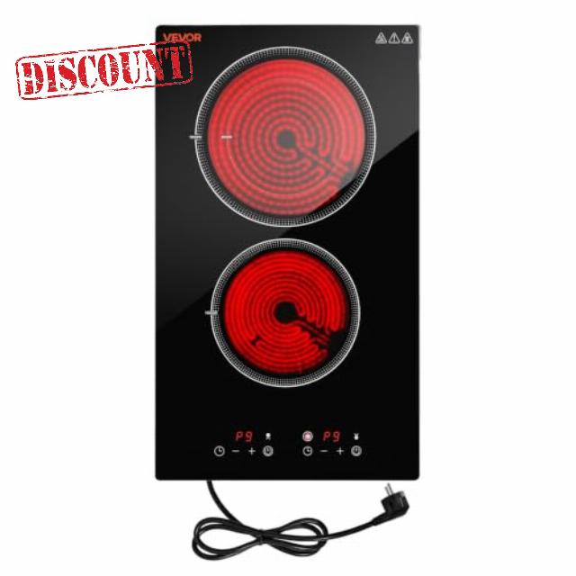 VEVOR Electric Cooktop 12inch 2 Burners Portable Stove Top 1800W 120V