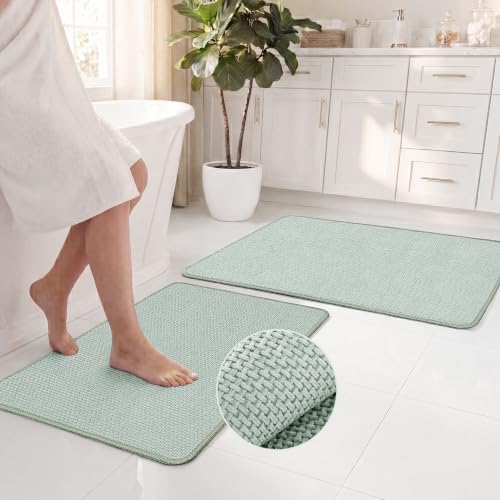 Ultra Thin Chenille Bathroom Rugs Quick Dry Absorbent Non Slip Rubber Backing