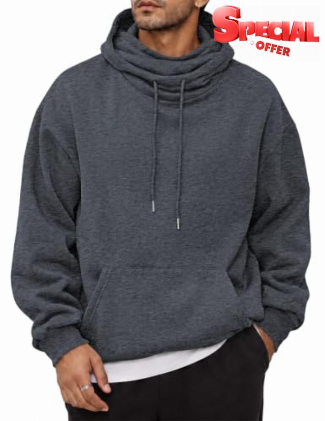 JMIERR Men's Fleece Hoodie Relaxed Fit Pull-Up Neck Pullover                                                          Soft Fleece Blend