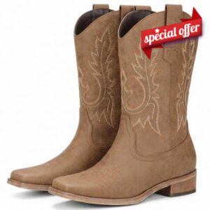 Pasuot Square Toe Cowboy Boots for Women - Mid Calf Western Cowgirl Boots                                                          Removable Buckle Strap