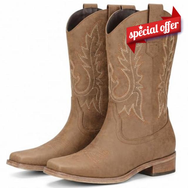 Pasuot Square Toe Cowboy Boots for Women - Mid Calf Western Cowgirl Boots                                                          Removable Buckle Strap