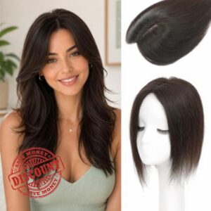 Hair Toppers for Women Real Human Hair with Thinning Hair Topper Hairpieces                                                          4.6''x3.2'' 12 Inch Breathable Lightweight Ladies Wiglets Toppers Clip in Curtain Bangs (Dark Brown)