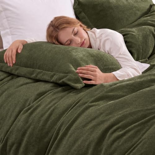 Olive Green Textured Boho Cozy Bedding