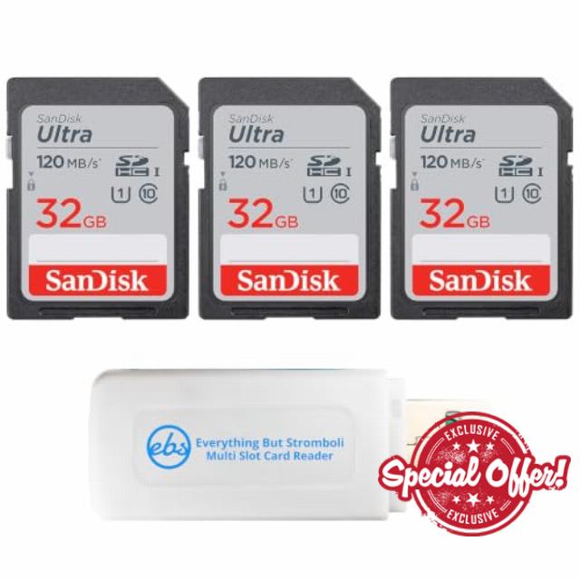 SanDisk 3 Pack 32GB Ultra SD Card for Digital Cameras SDSDUN4-032G-GN6IN                                                          For Burst Photography and Continuous Video Recording
