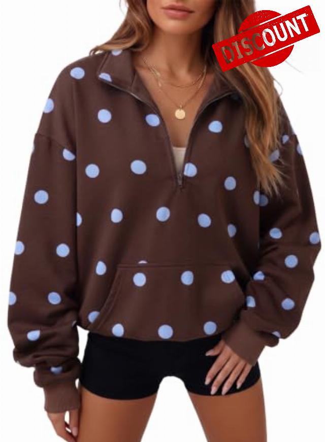 Dokotoo Sweatshirt for Women Half Zip Long Sleeve Casual Pullover Tops                                                          Polka Dots & Plaid & Leopard