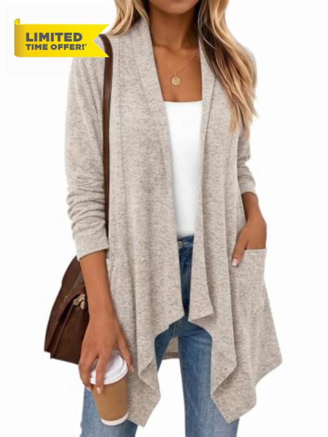 LILLUSORY Lightweight Cardigans for Women 2026 Fall Fashion Outfits Clothes                                                          Draped Open Front Long Cardigan with Pockets