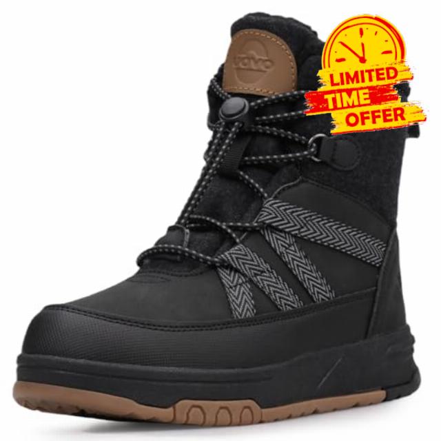 Boys Snow Boots Winter Waterproof Fur Lined Slip Resistant Outdoor Ankle Hiking Sports Shoes(Little Kid/Big Kid)