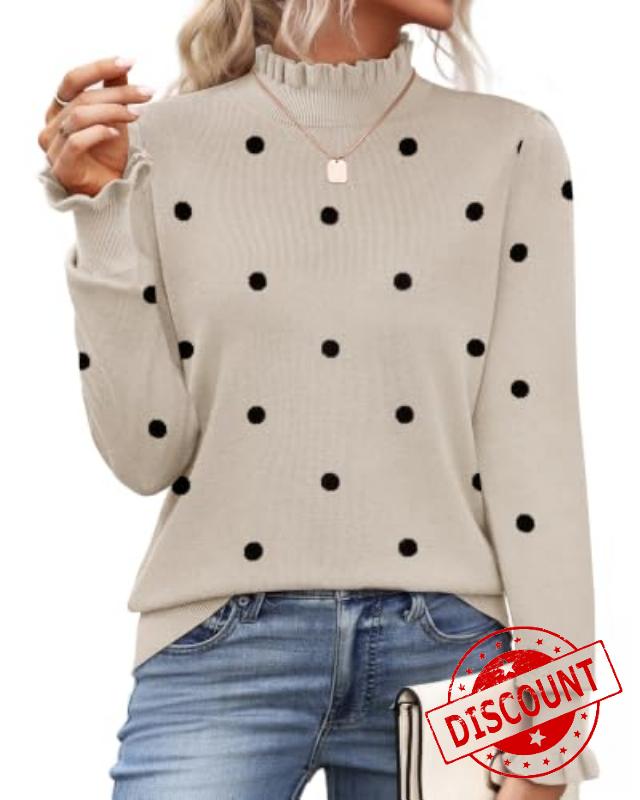 Zeagoo Women's Turtleneck Sweater Fall Ruffle Dressy Knit Long Sleeve Tops                                                          Charming Wavy Edge Mock Neck