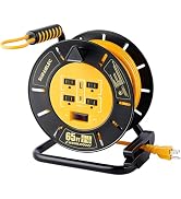 SURAIELEC 50 FT Retractable Extension Cord Reel, 12AWG Heavy Duty Power Cord with Handle Rewind, ...