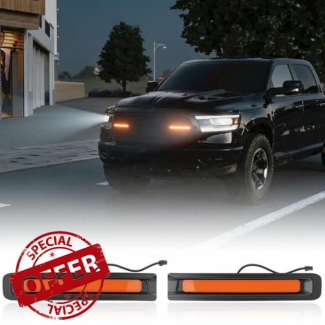 LED Front Grille Lights Compatible with 2019-2024 Dodge RAM 1500 Big Horn/Tradesman/Laramie Front Bumper Light with Wire Harness Replacement for 2019-2024 Dodge RAM Accessories
