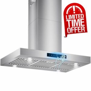 42 inch Island Range Hood Ceiling Mount 1200 CFM Stove Vent Hoods                                                          4-Speed Gesture Sensing & Touch