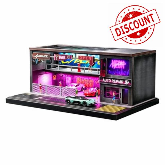 kivcmds Display Case for Hot Wheels: Toy Car Garage with Lights Auto Workshop Parking Garage Diorama for 1/64 Diecast Cars Display Storage