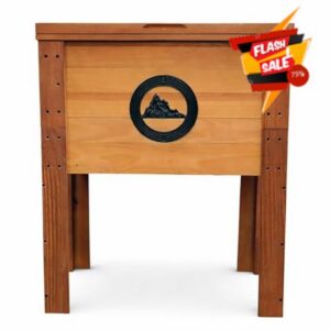 Backyard Expressions Rustic Wooden Patio Cooler with Bottle Opener & Drain Plug – Outdoor Beverage Cooler for Deck