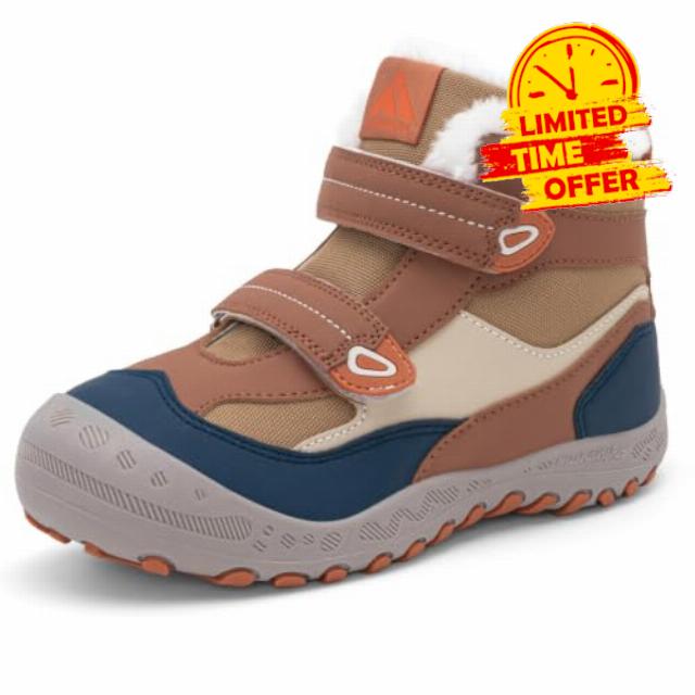 Mishansha Boys Girls Snow Hiking Boots Kids Winter Outdoor Shoes                                                          Warm-Lined Cold Weather Boots