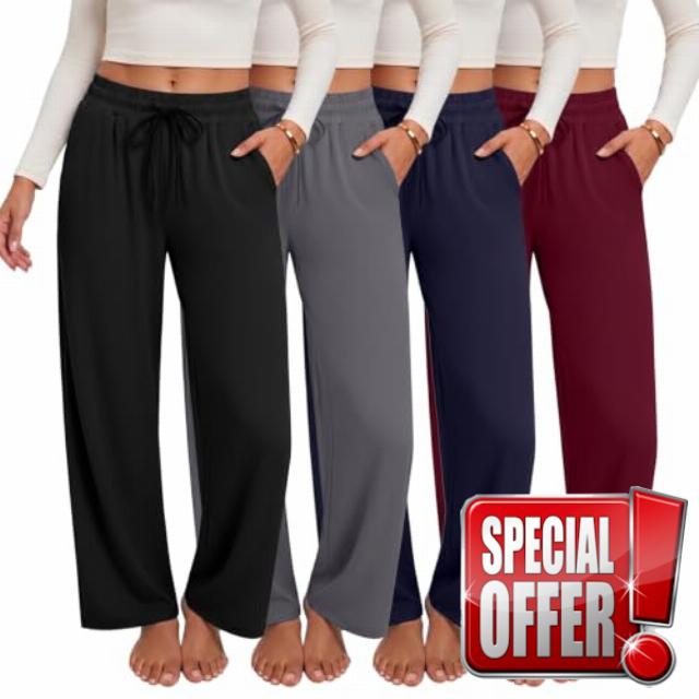 4 Pack Wide Leg Sweatpants Women - Comfy Lounge Yoga Pants with Pockets                                                          Casual Loose Straight Leg Sweat Pants