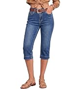 luvamia Capri Jeans for Women Trendy Mid Rise Raw Hem Denim Capris Pants | Distressed Stretchy Je...