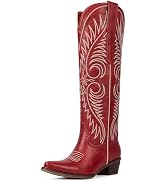 Modatope Cowboy Boots for Women Knee High Cowgirl Boots Embroidered Pointed Toe Chunky Heel Weste...