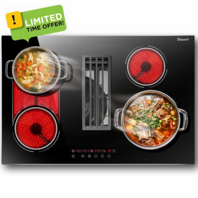 30 Inch Electric Cooktop with Downdraft Vent 7400W