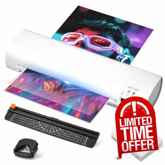 9 Inch Portable Laminator Machine with 40 Laminating Sheets and Trimmer                                                          A4 Cold & Thermal Laminator